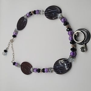 Gemstone purple zebra style necklace with beads